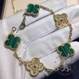 Van Cleef Arpels Bracelet Vintage Alhambra 5 motifs Malachite 24D
