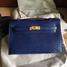 Hermes Kelly Pochette 22cm Lizard Bleu Electrique 7T