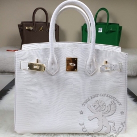 Hermes Birkin Lizard 25cm White