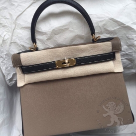 Hermes Kelly Togo 28cm 81 Gris Tourterelle - 18 Etoupe - Black