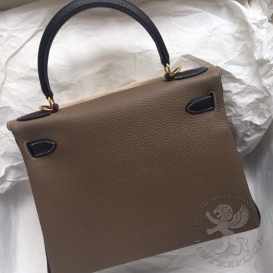 Hermes Kelly Togo 28cm 81 Gris Tourterelle - 18 Etoupe - Black