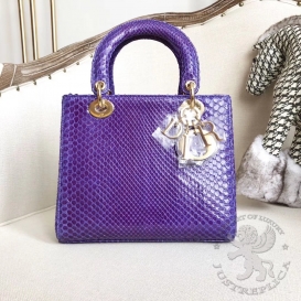 Dior Lady Dior 24cm Python Purple Hand-stitched