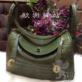Hermes Lindy Crocodile 30cm Olive Green