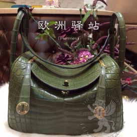 Hermes Lindy Crocodile 30cm Olive Green
