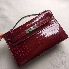 Hermes Kelly Pochette 22cm Crocodile Niloticus Shiny Rouge Garance 54