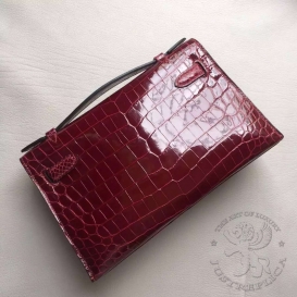 Hermes Kelly Pochette 22cm Crocodile Niloticus Shiny Rouge Garance 54
