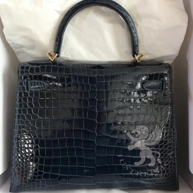 Hermes Kelly 28cm Crocodile Porosus Shiny Colvert 1P
