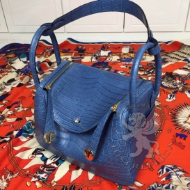 Hermes Lindy Crocodile 30cm Pearl Blue