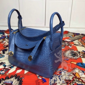 Hermes Lindy Crocodile 30cm Pearl Blue