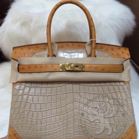 Hermes Birkin Crocodile Matte Niloticus 30cm Ghillies Ostrich