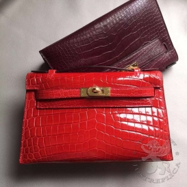 Hermes Kelly Pochette 22cm Crocodile Niloticus Géranuim D5
