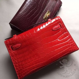 Hermes Kelly Pochette 22cm Crocodile Niloticus Géranuim D5