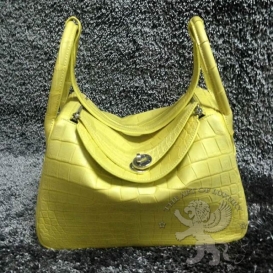 Hermes Lindy Crocodile 30cm Yellow
