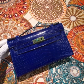 Hermes Kelly Pochette 22cm Crocodile Niloticus Bleu Electrique 7T