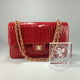Chanel Classic Crocodile Medium 25.5cm Flame Red
