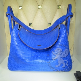 Hermes Lindy Crocodile Matte 30cm Blue Electric