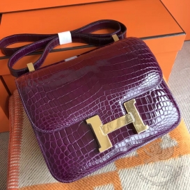 Hermes Constance Crocodile Shiny Niloticus 23cm N5 Cassis
