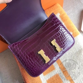 Hermes Constance Crocodile Shiny Niloticus 23cm N5 Cassis