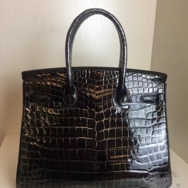 Hermes Birkin Crocodile Shiny Niloticus 30cm Black