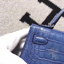 Hermes Kelly New 20cm Crocodile Alligator Matt Bleu Thalassa 7A
