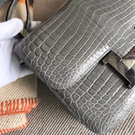 Hermes Constance Crocodile Shiny Niloticus 23cm Gris Paris 8M