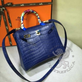 Hermes Kelly Crocodile Matte Niloticus 25cm Blue