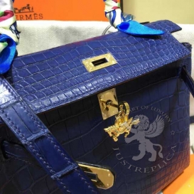 Hermes Kelly Crocodile Matte Niloticus 25cm Blue