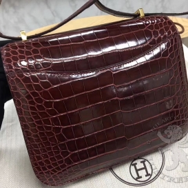 Hermes Constance Crocodile Shiny Alligator 23cm Bourgogne F5