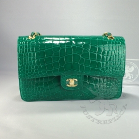 Chanel Classic Crocodile Jumbo 30.5cm Green