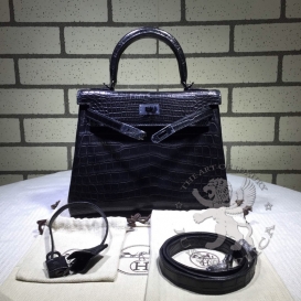 Hermes Kelly Crocodile Matte Niloticus 25cm Retourne So Black