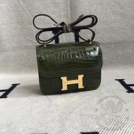 Hermes Constance Crocodile Shiny Niloticus 18cm Vert Veronese 6H