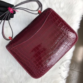 Hermes Constance Crocodile Shiny Niloticus 23cm Bourgogne F5