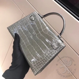 Hermes Kelly New 20cm Crocodile Shiny Gris Tourterelle 81