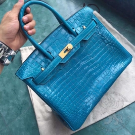 Hermes Birkin Crocodile Shiny Porosus 30cm Turquoise GHW