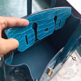 Hermes Birkin Crocodile Shiny Porosus 30cm Turquoise GHW