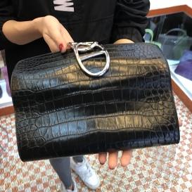 Hermes Egee Clutch 24cm Crocodile Shiny Niloticus Matte Black