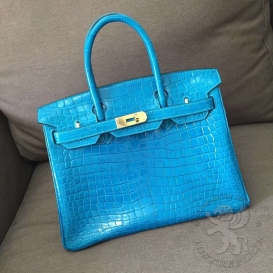 Hermes Birkin Crocodile Shiny Porosus 30cm Turquoise 7B