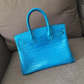 Hermes Birkin Crocodile Shiny Porosus 30cm Turquoise 7B
