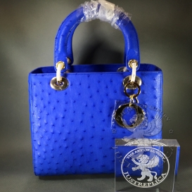 Lady Dior 23cm Ostrich Blue