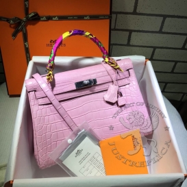 Hermes Kelly Crocodile Matte Niloticus 32cm Retourne Pink