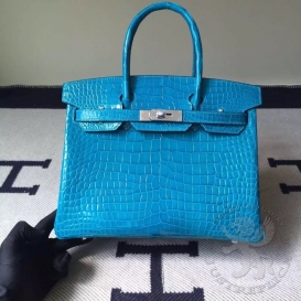 Hermes Birkin Crocodile Shiny Porosus 30cm Turquoise PHW