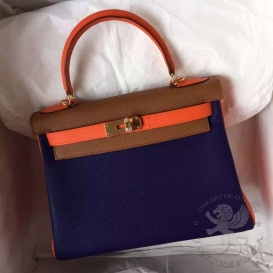 Hermes Kelly Togo 28cm 9K Iris - 37 Gold - 93 Orange