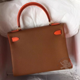 Hermes Kelly Togo 28cm 9K Iris - 37 Gold - 93 Orange