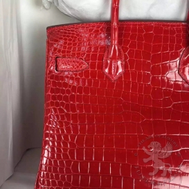 Hermes Birkin Crocodile Shiny Porosus 30cm Rouge Casaque