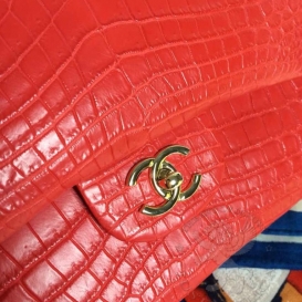 Chanel Classic Crocodile Jumbo 30.5cm matte Red
