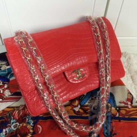 Chanel Classic Crocodile Jumbo 30.5cm matte Red