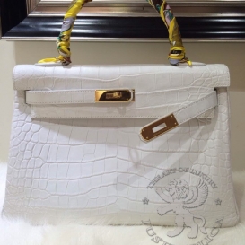Hermes Kelly Crocodile Matte Niloticus 32cm White