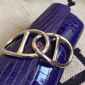 Hermes Egee Clutch 24cm Crocodile Shiny Niloticus Shiny 7T Blue Electric