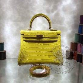 Hermes Kelly Crocodile Matte Porosus 25cm Retourne Lime