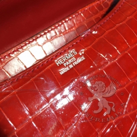 Hermes Constance Crocodile Niloticus Shiny 23cm Double Gusset Red